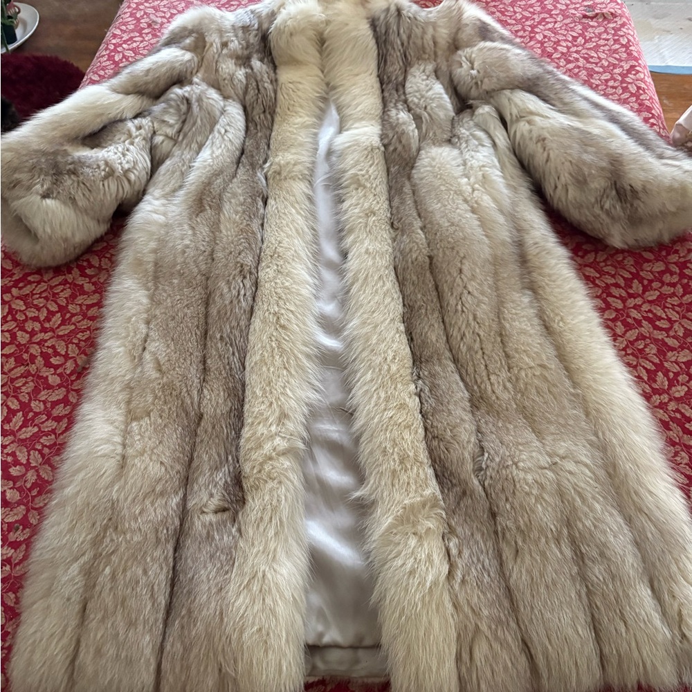 Luxurious Long silver and white arctic fox fur parka